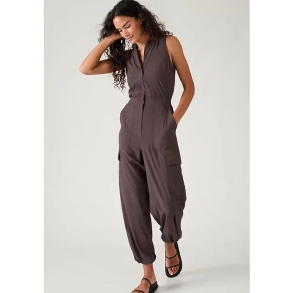 Athleta Brooklyn Utility Jumpsuit 12 Women’s Brown
